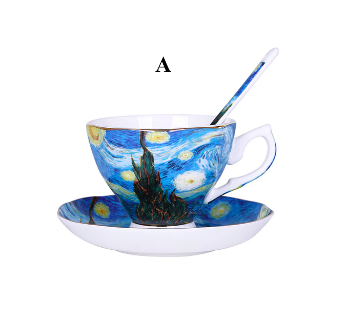 Van Gogh Starry Night Tea Cup With Spoon & Plate