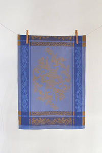 Versailles Bordered Tea Towel Blue with Taupe