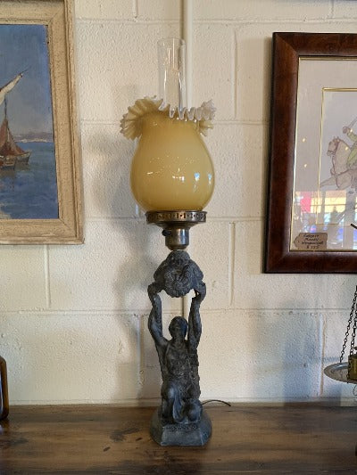 Antique Lamp with Handblown Glass Shade